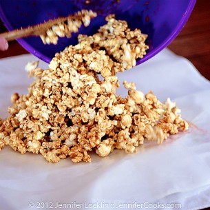 caramel corn Turn out onto waxed paper.