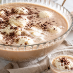 Southern coffee punch served in a glass punch bowl with vanilla ice cream and chocolate shavings