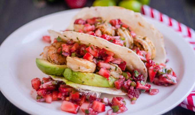 Grilled Cilantro Lime Shrimp Tacos with Strawberry Jalapeño Salsa | Jennifer Cooks