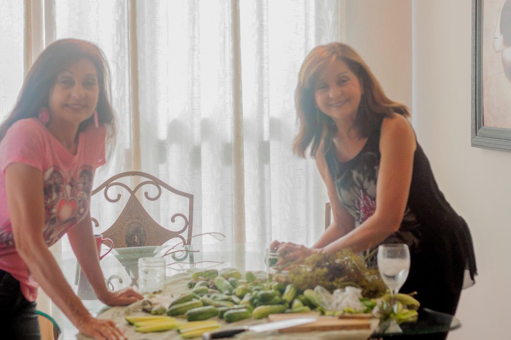Janice Zett and Jeanette Stephens Zett making dill pickles