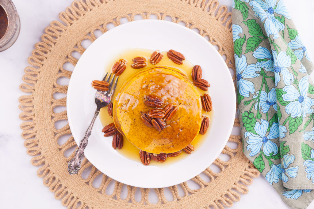 Pumpkin Spice Pancakes with Vanilla Cream Syrup | JenniferCooks.com