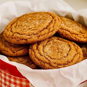 Chewy Molasses Cookies in a vintage Christmas Tin