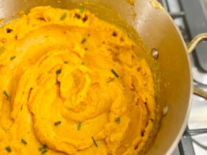 Creamy mashed sweet potatoes with orange and thyme.