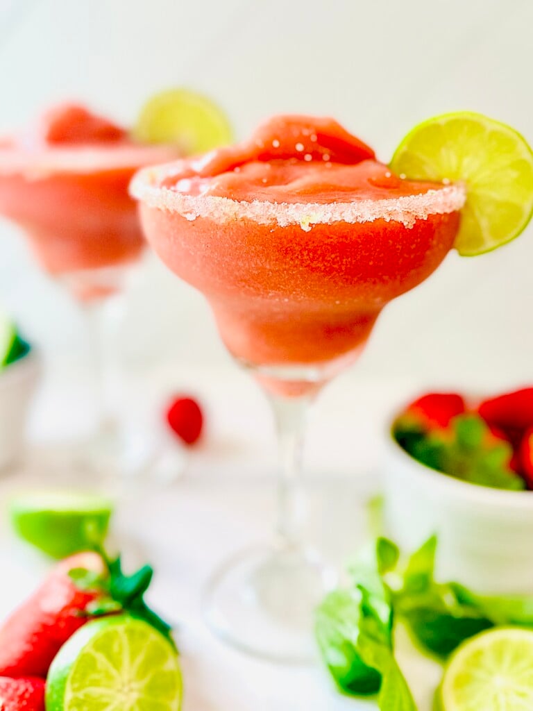 Frozen Strawberry Basil Margaritas