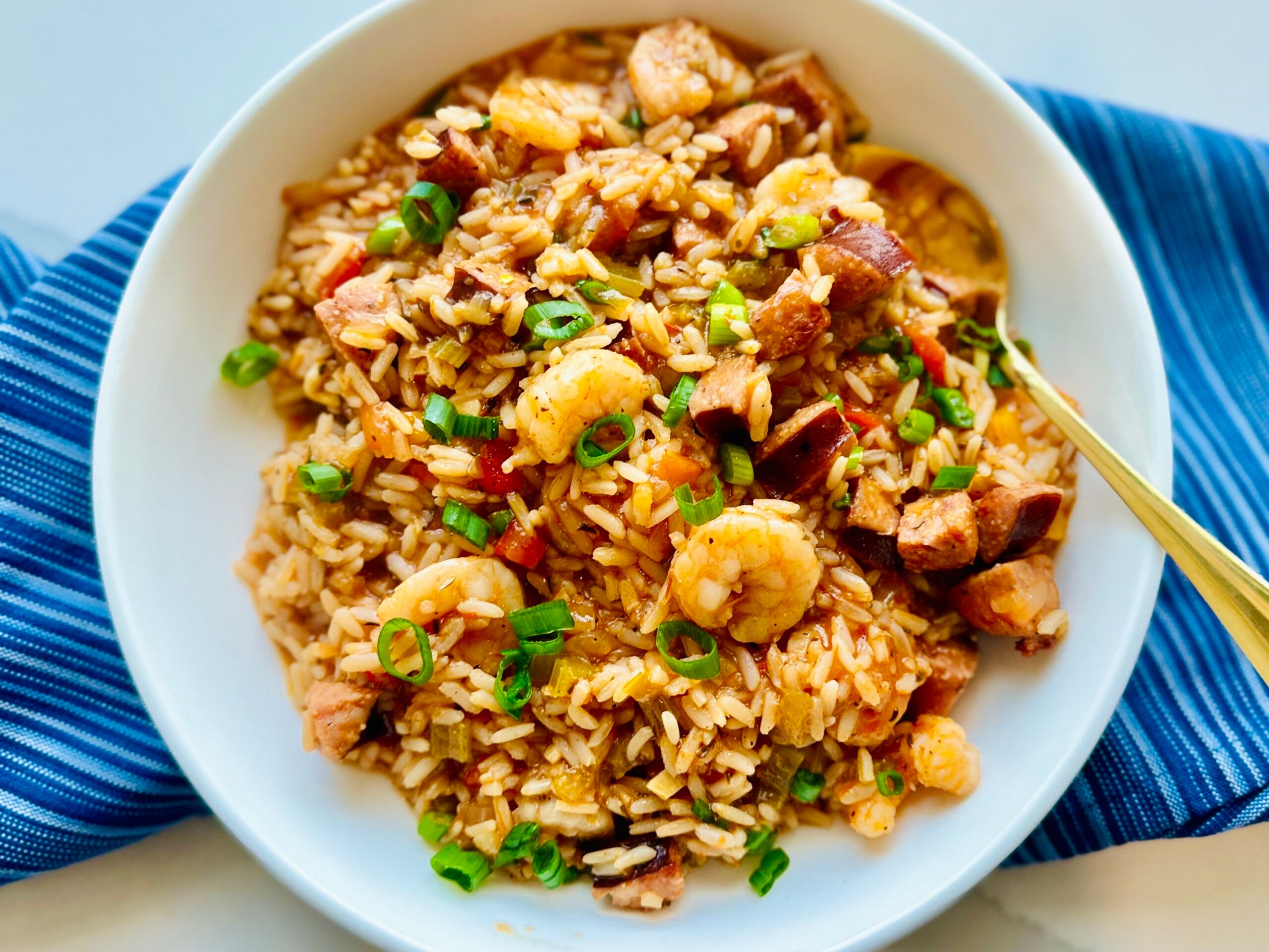 Flavorful Creole jambalaya with tender shrimp and andouille sausage