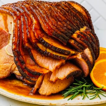 Copycat Honey Baked Ham on a platter.