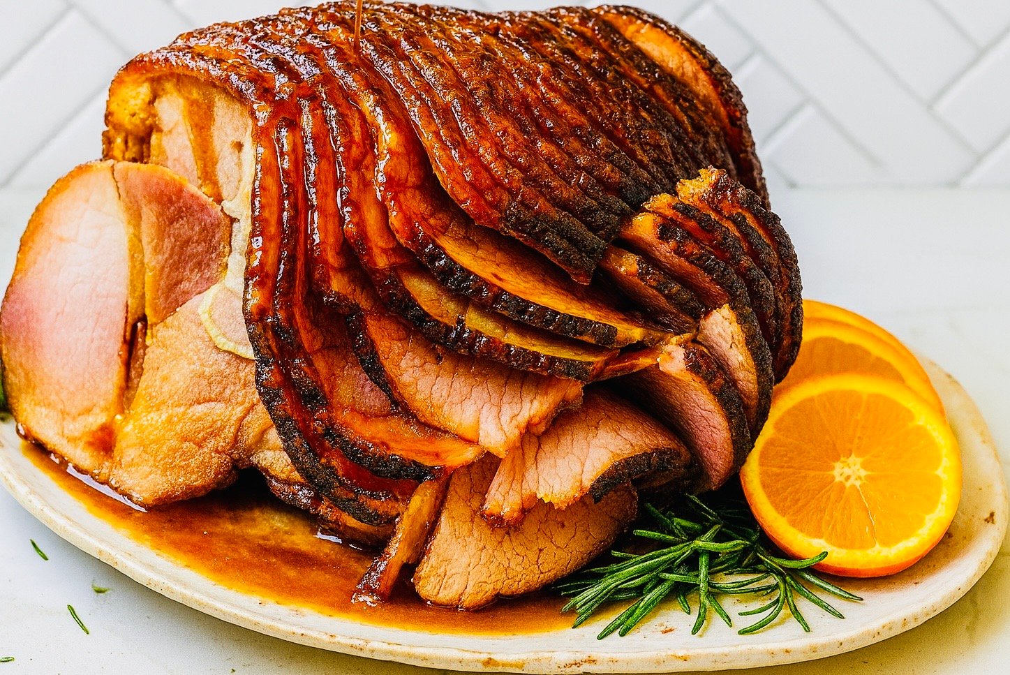 Copycat Honey Baked Ham on a platter.