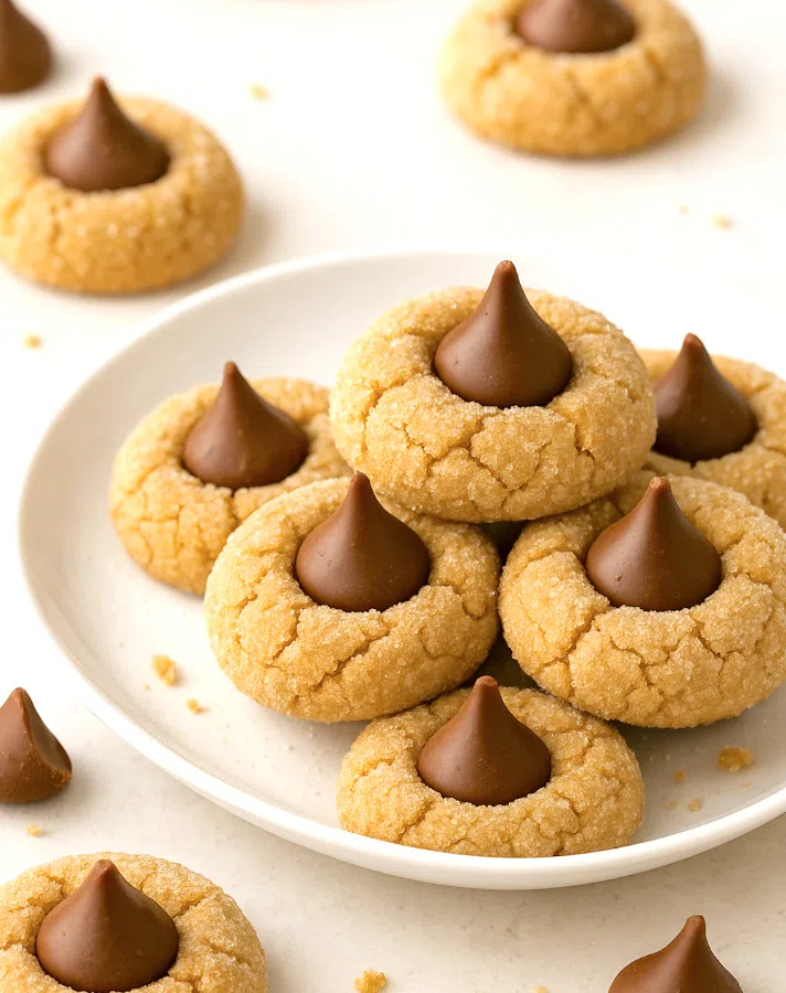 Peanut butter Blossoms on a plate.