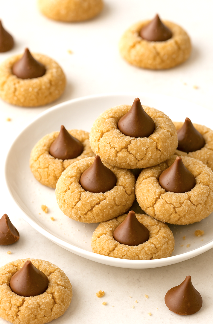 Peanut butter Blossoms on a plate.