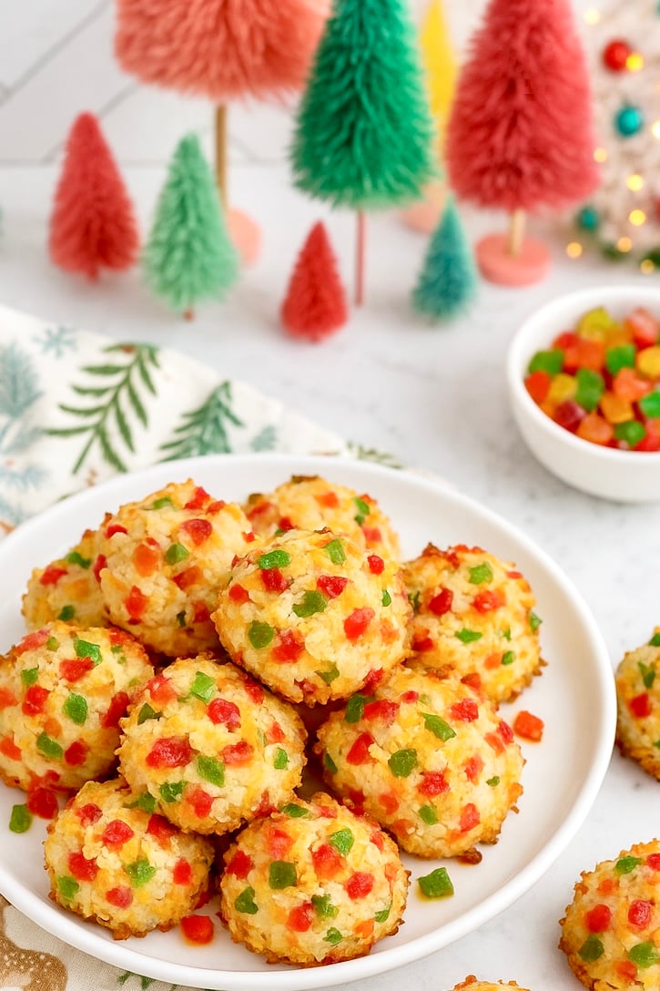 Overhead view of Fruit Cake Coconut Macaroons