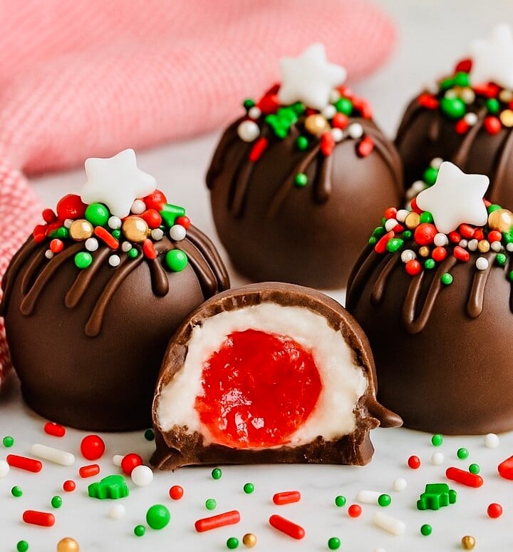 Closeup Chocolate Covered Cherry Cordials