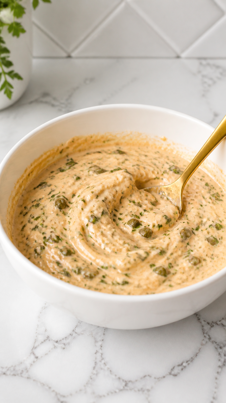 Fresh herbs and chopped capers stirred into creamy Cajun remoulade sauce.