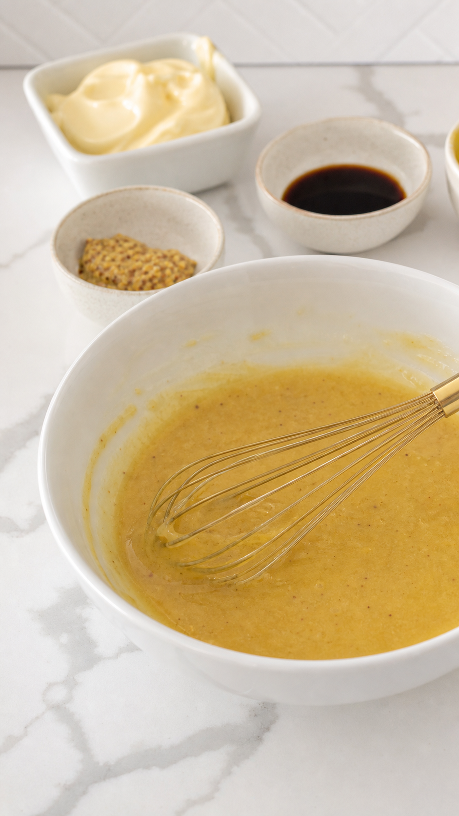 Butter egg Dijon mayonnaise and Worcestershire sauce whisked together for Monte Cristo sliders.
