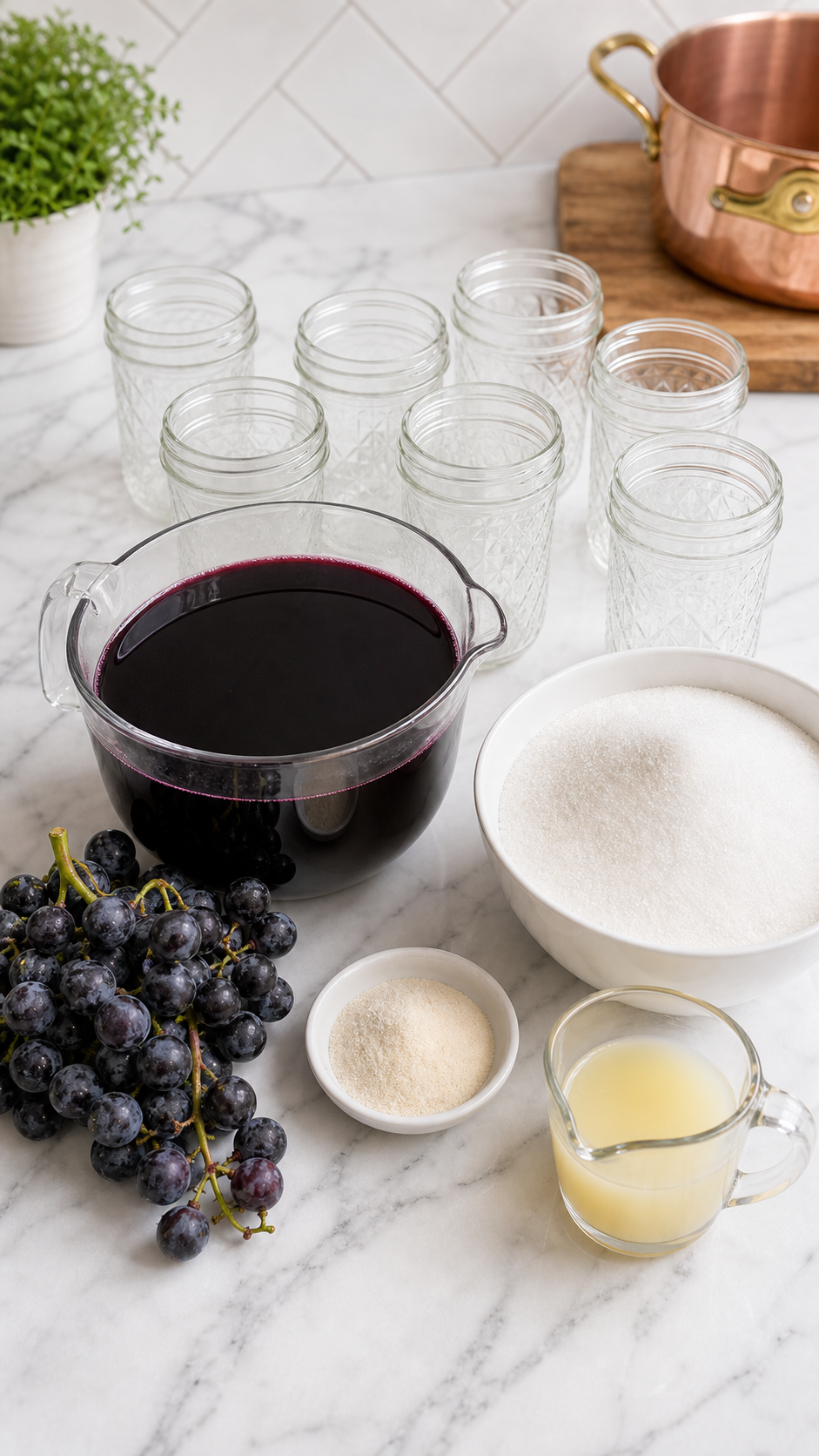 Wild Mustang grapes in a colander on a kitchen scale before making jelly.