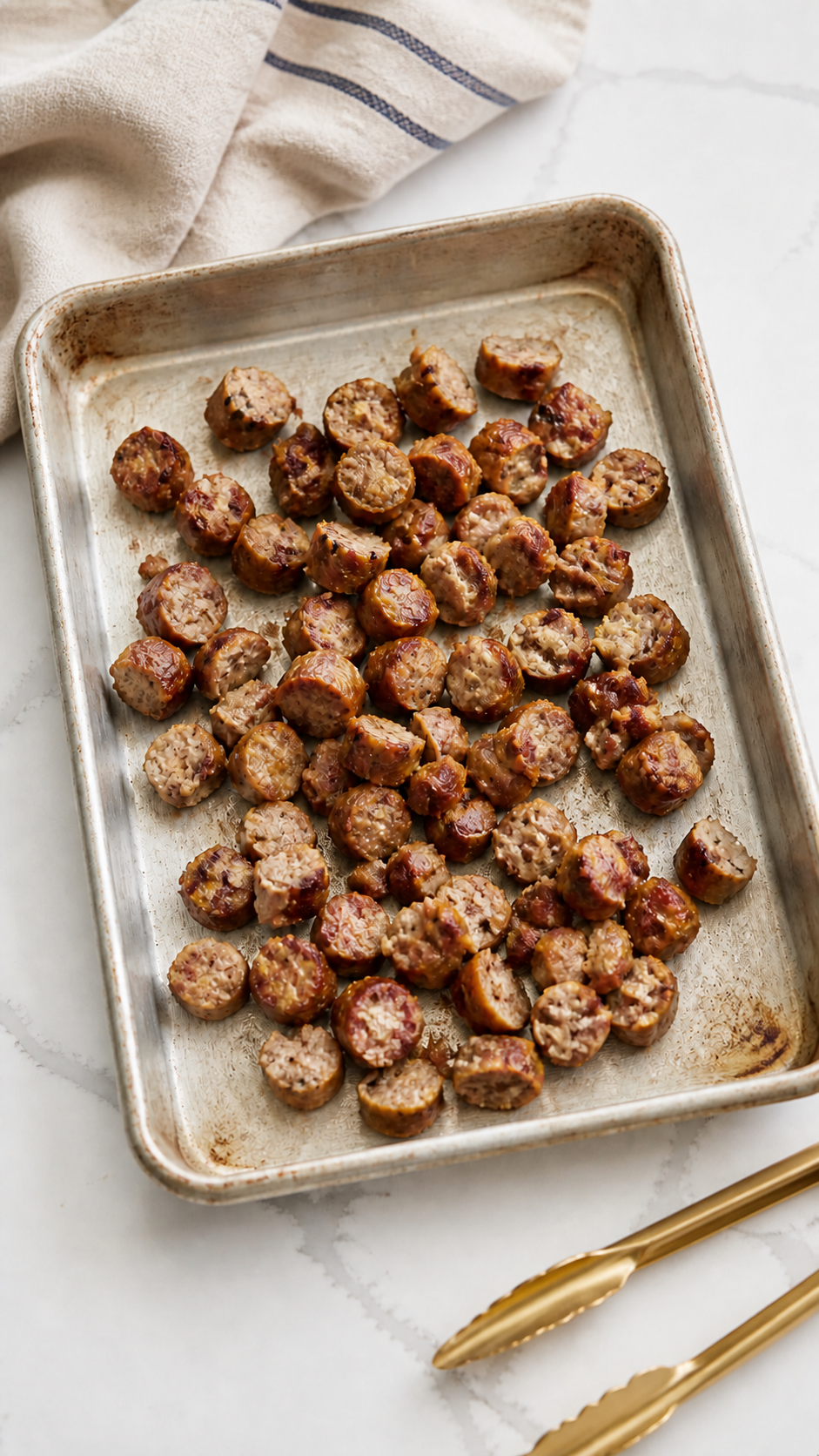 Fully cooked Italian sausage sliced into rounds for baked ziti.