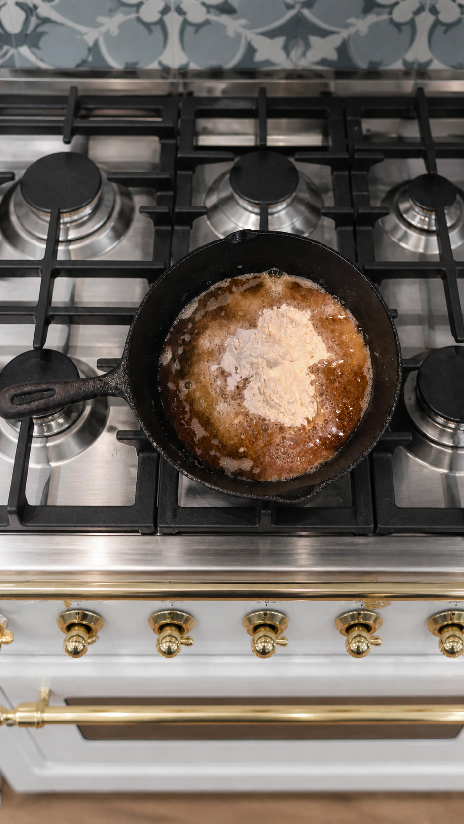 All-purpose flour added to chicken fried steak pan drippings to begin cream gravy.