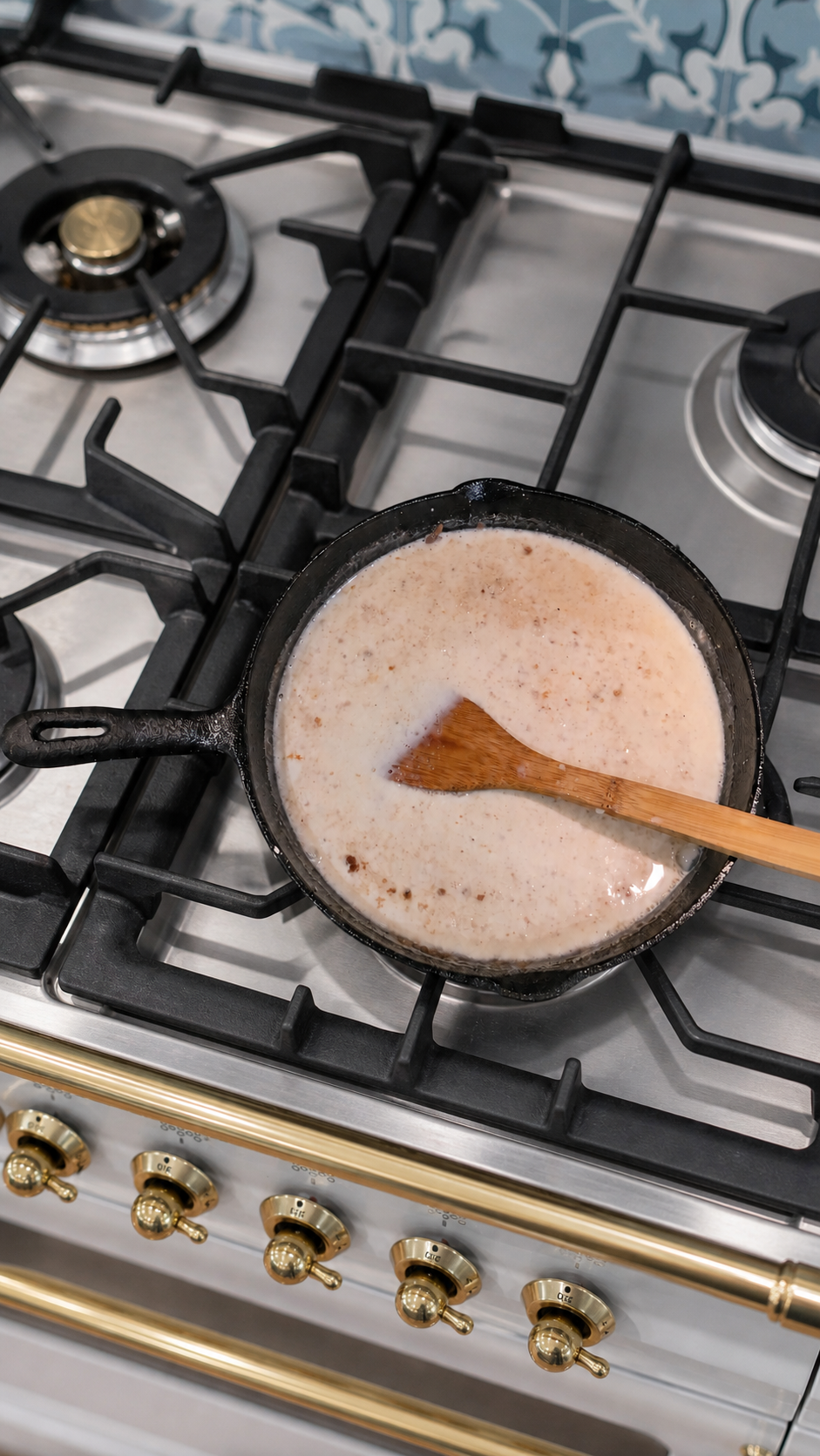 Whole milk and cream stirred into the skillet roux for chicken fried steak gravy.