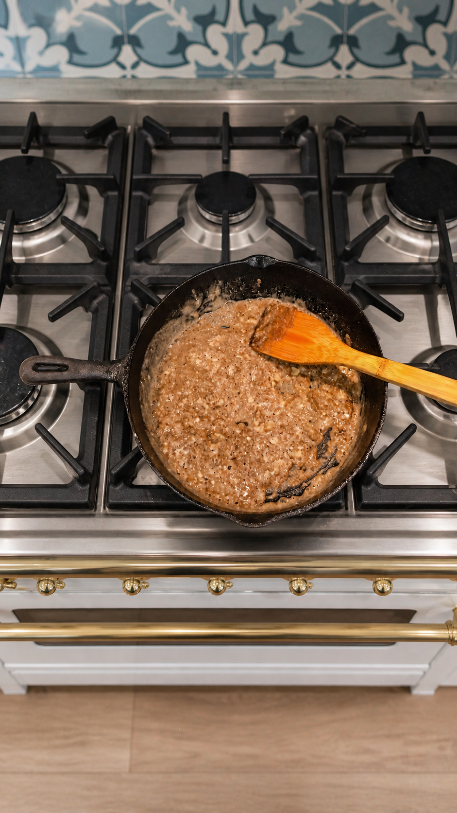 Flour and pan drippings stirred into a bubbling roux for cream gravy.