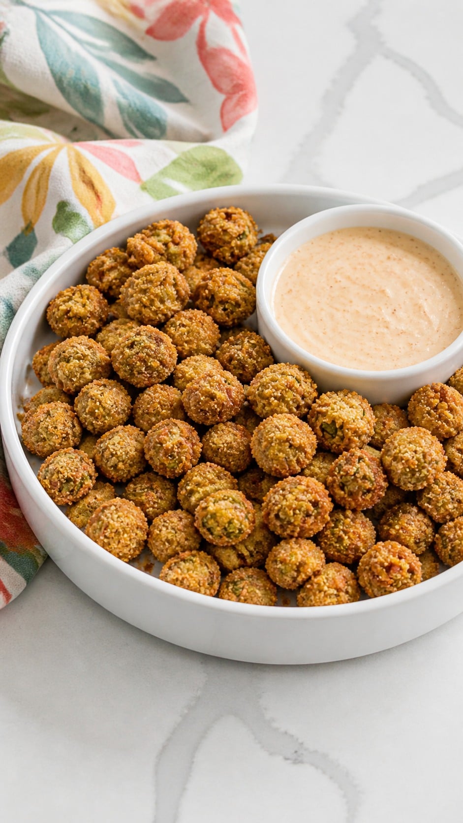 Finished Southern fried okra with a crisp golden coating ready to serve.