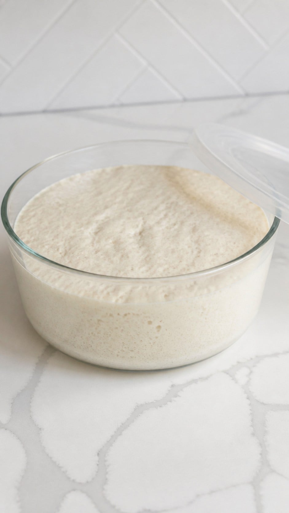 Bubbly overnight poolish ready for pizza dough.