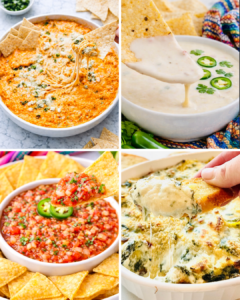 Buffalo chicken dip, queso blanco, fresh tomato salsa served with tortilla chips, and spinach artichoke dip.