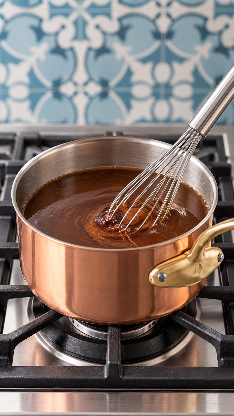Beef base whisked into red wine, beef stock and strained drippings.