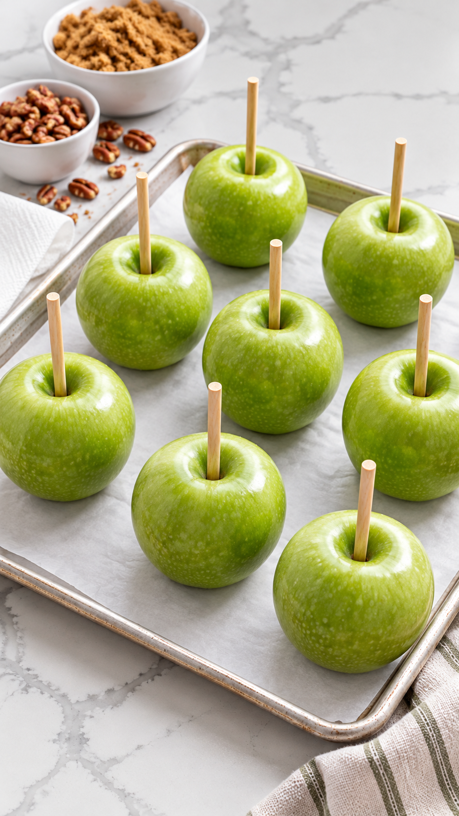 Prepare the apples for homemade caramel apples