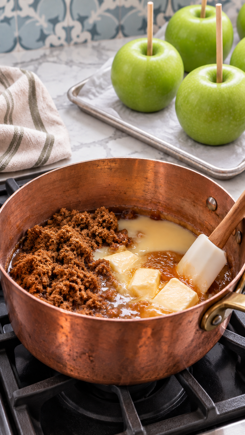 Start the caramel for homemade caramel apples