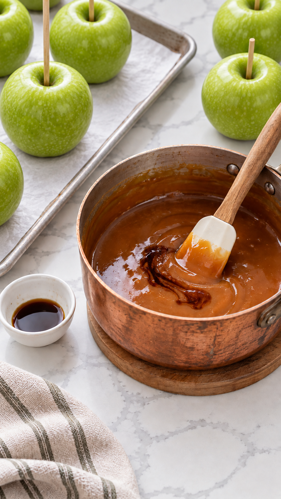 Stir in the vanilla for homemade caramel apples