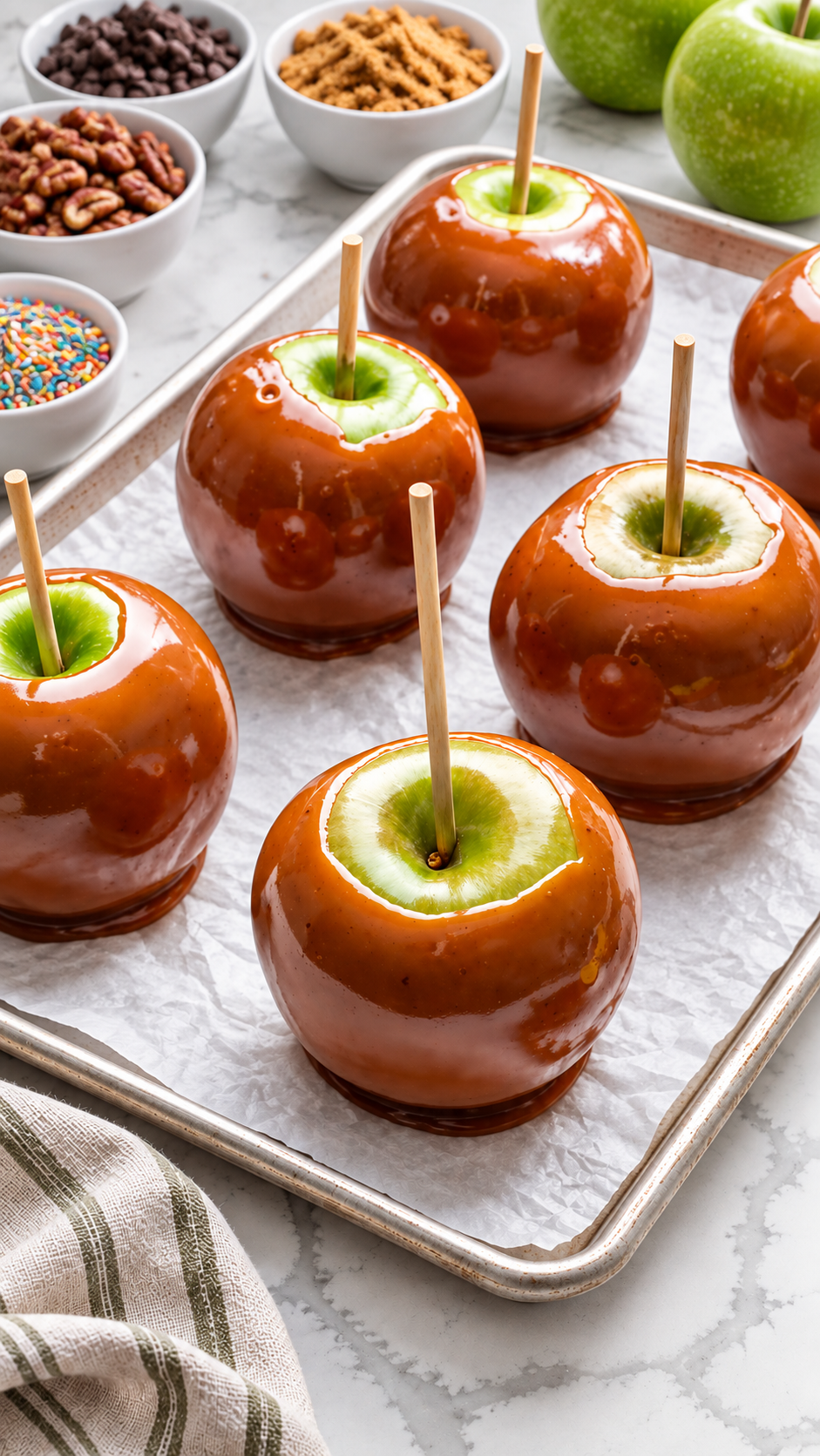 Add toppings and let set for homemade caramel apples