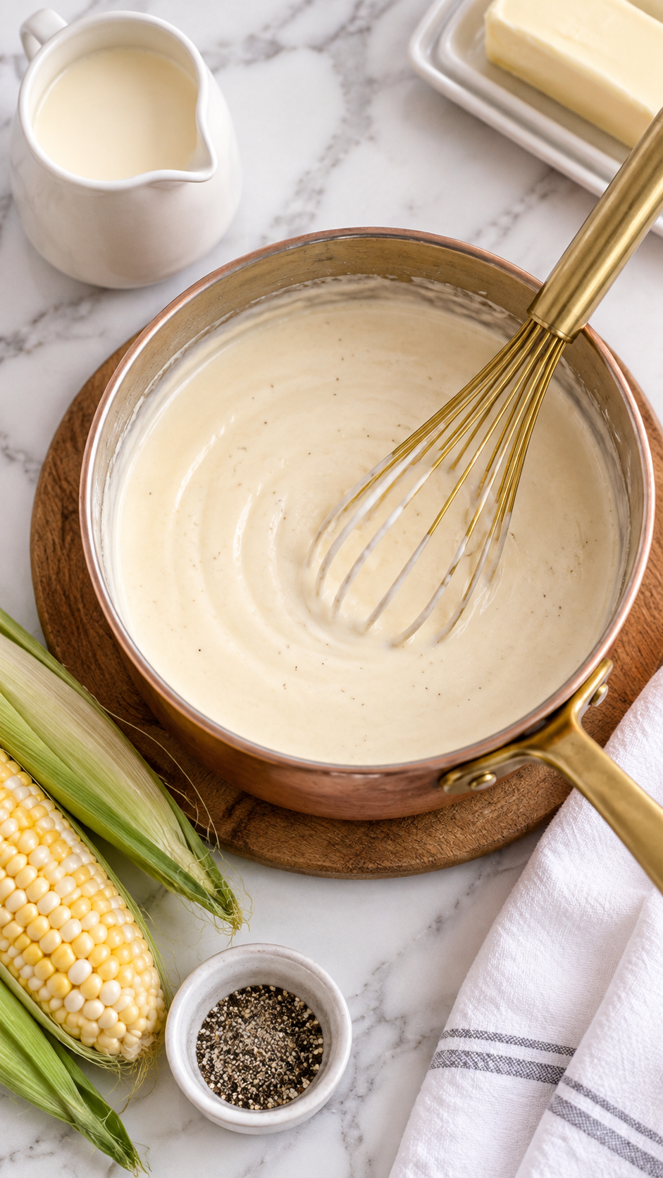 Smooth cream cheese sauce before adding the corn.