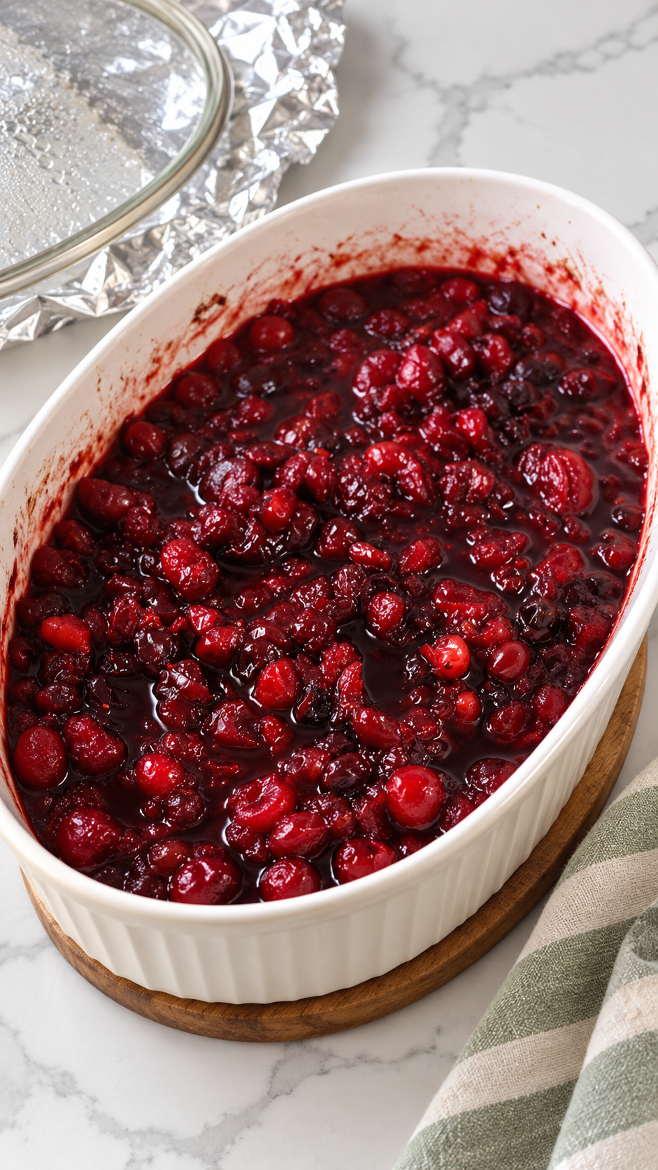 Softened baked cranberries and their released juices before adding marmalade