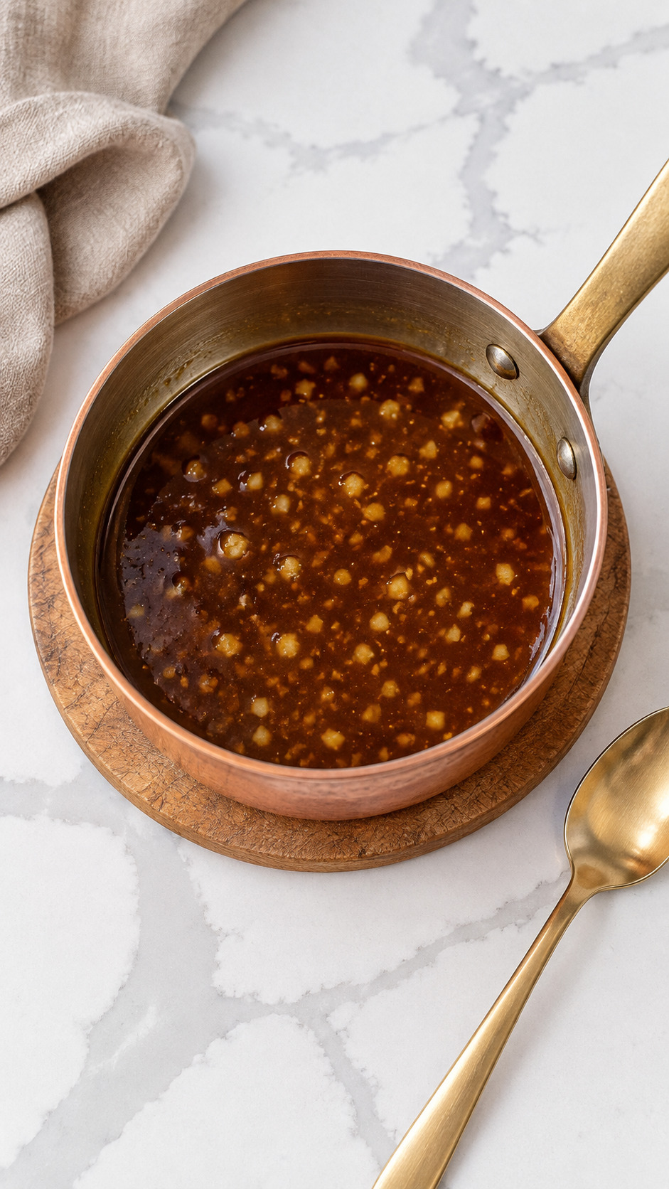 Brown sugar, butter, soy sauce, and garlic sauce in a small saucepan.