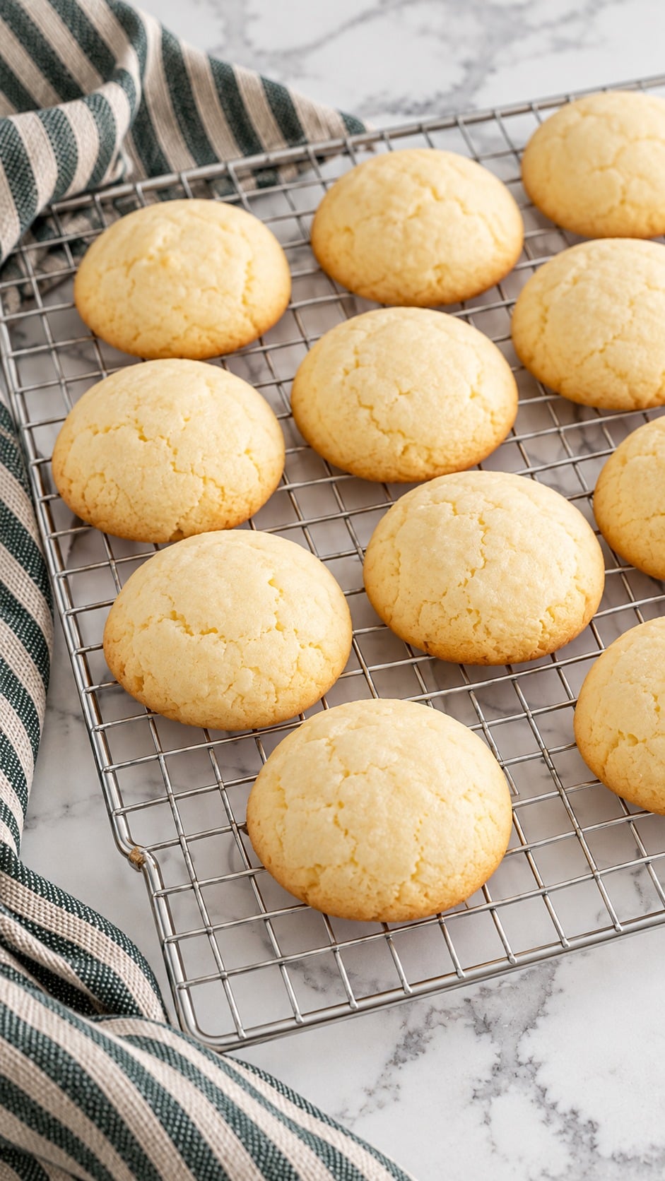 Pale baked Italian Christmas cookies cooling on a wire rack.