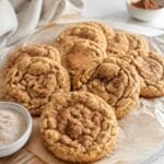 Soft and chewy pumpkin spice cookies with crackly spiced-sugar tops arranged on parchment paper.