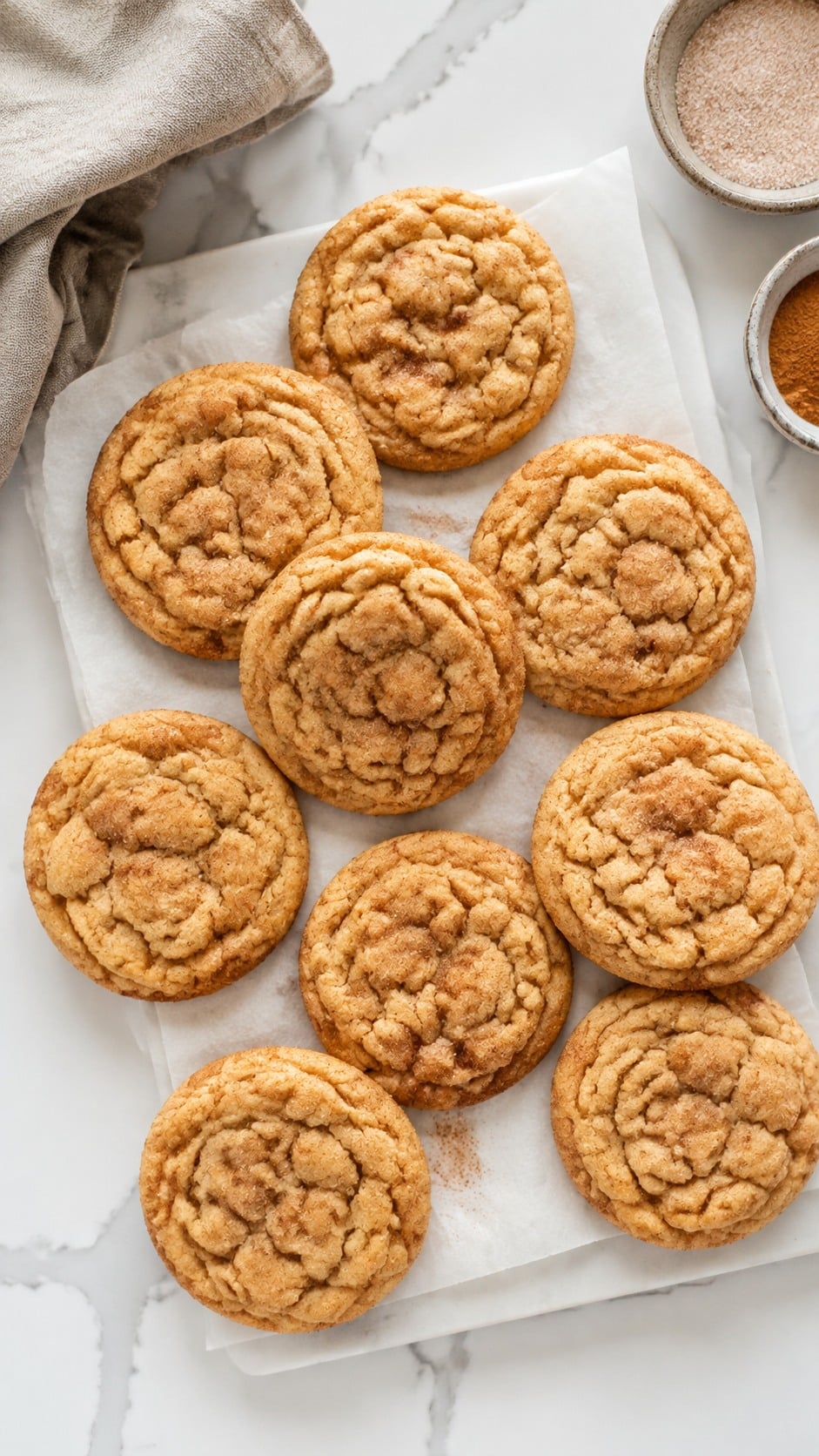 Overhead serving view of soft pumpkin spice cookies with warm fall color.