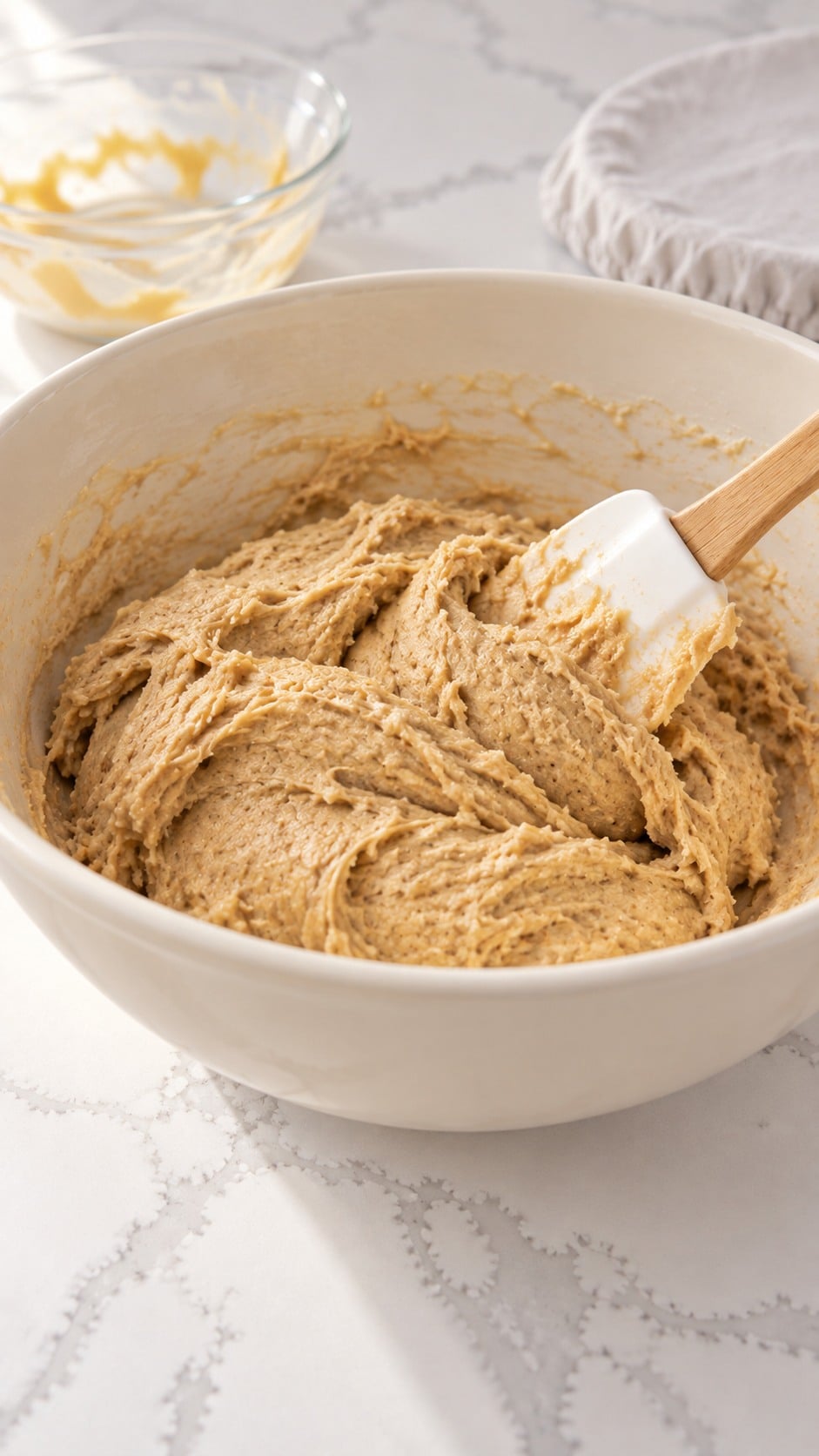Soft sour cream apple cider donut dough mixed and ready to chill.