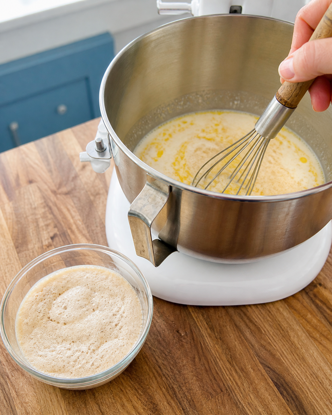 Active dry yeast foaming in warm water for homemade kolache dough
