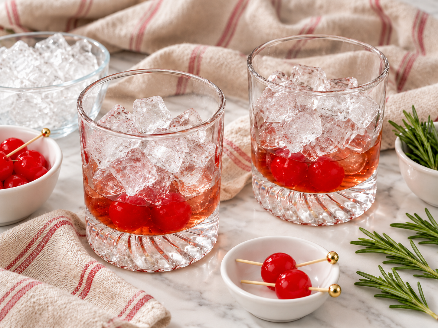 Add cherries and ice for two Dirty Rudolph cocktails