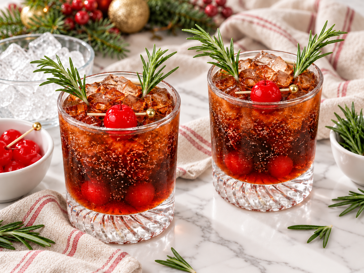 Garnish and serve for two Dirty Rudolph cocktails