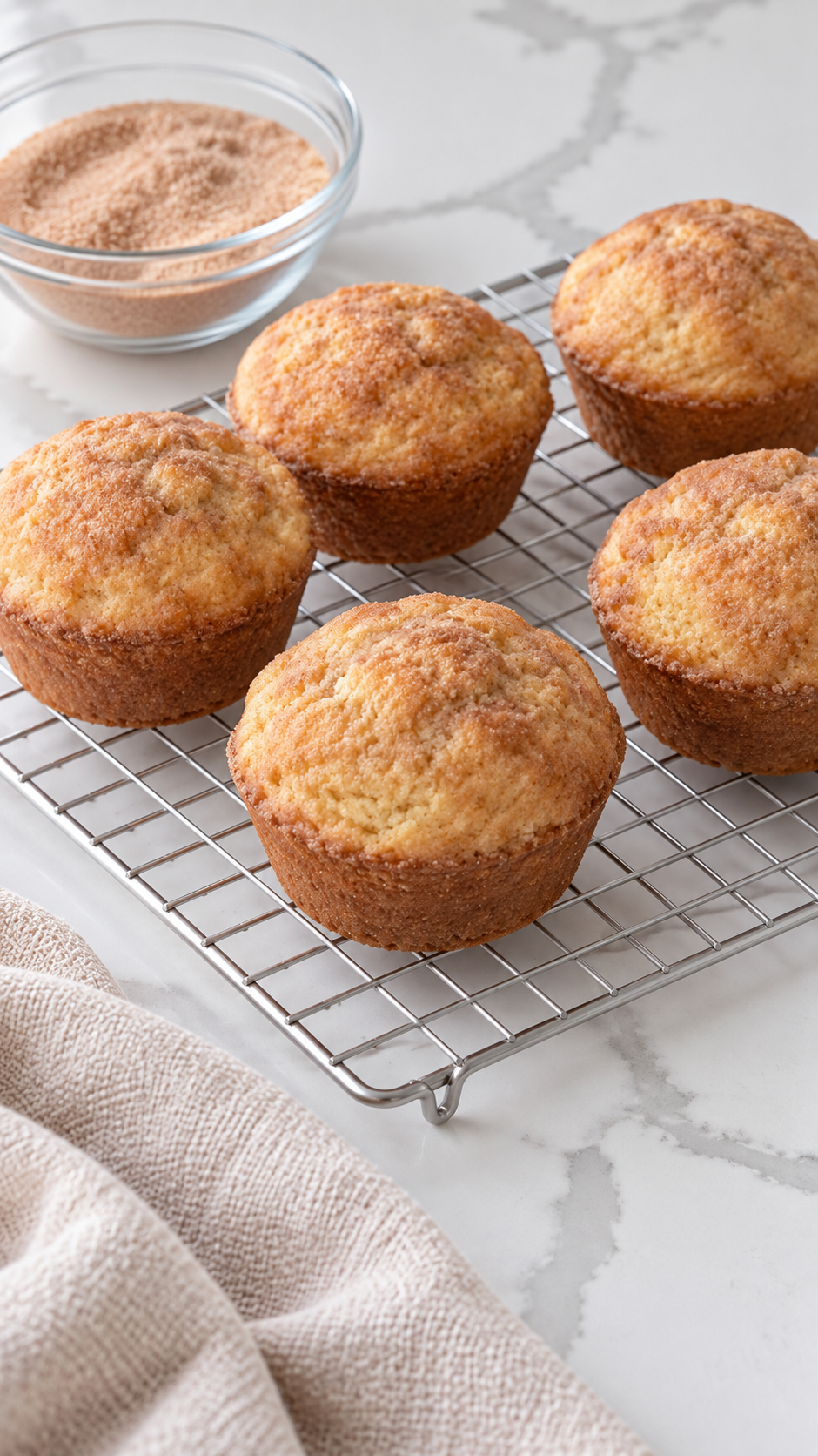 Golden uncoated breakfast puff muffins cooling on a wire rack