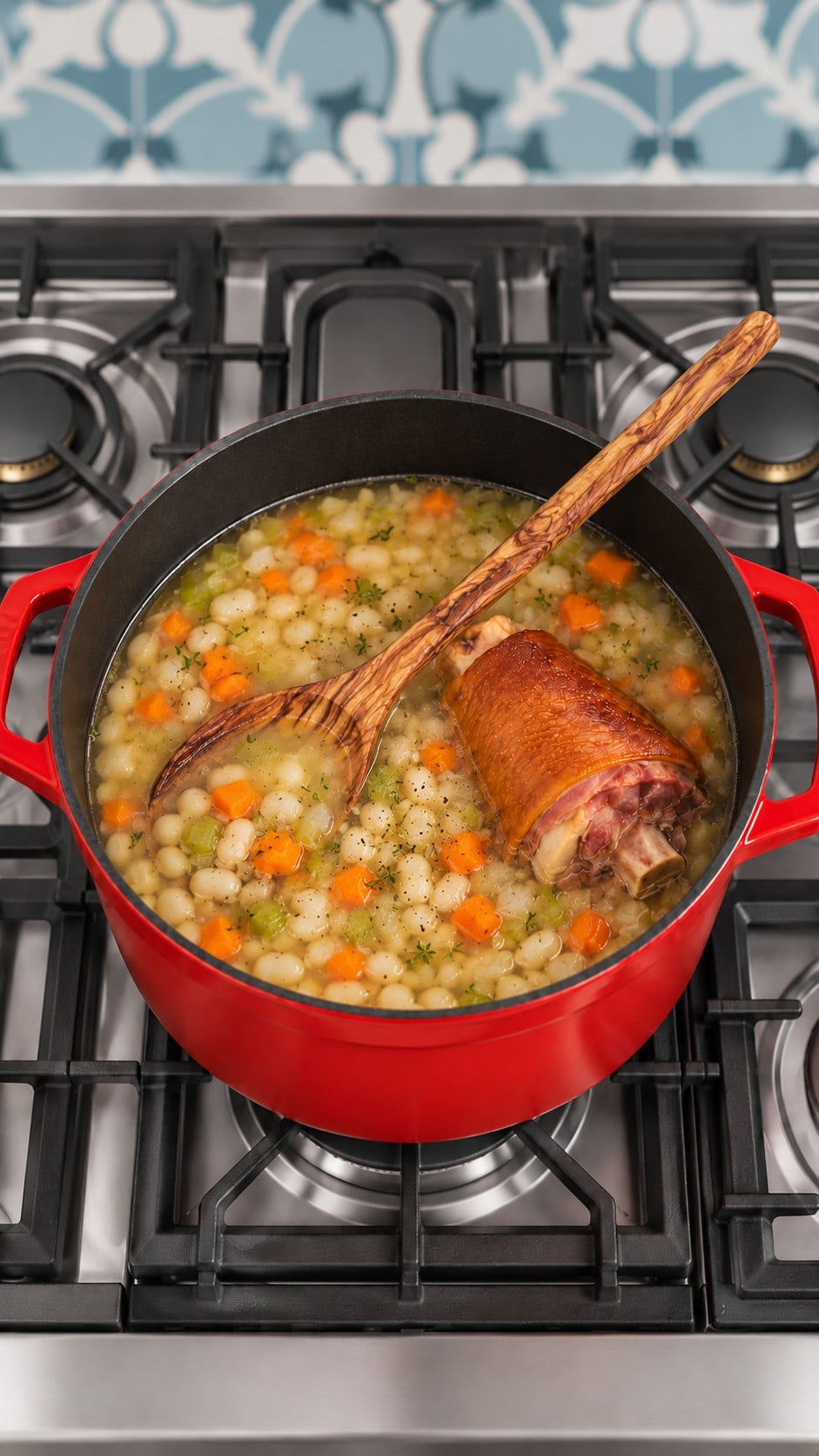Diced carrots added to the pot of nearly tender navy beans.