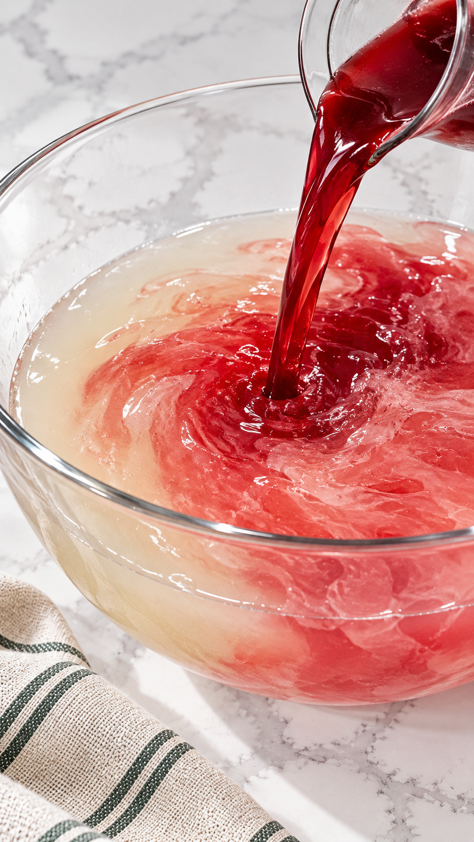 Cranberry-pomegranate juice poured into the limeade and vodka punch base.