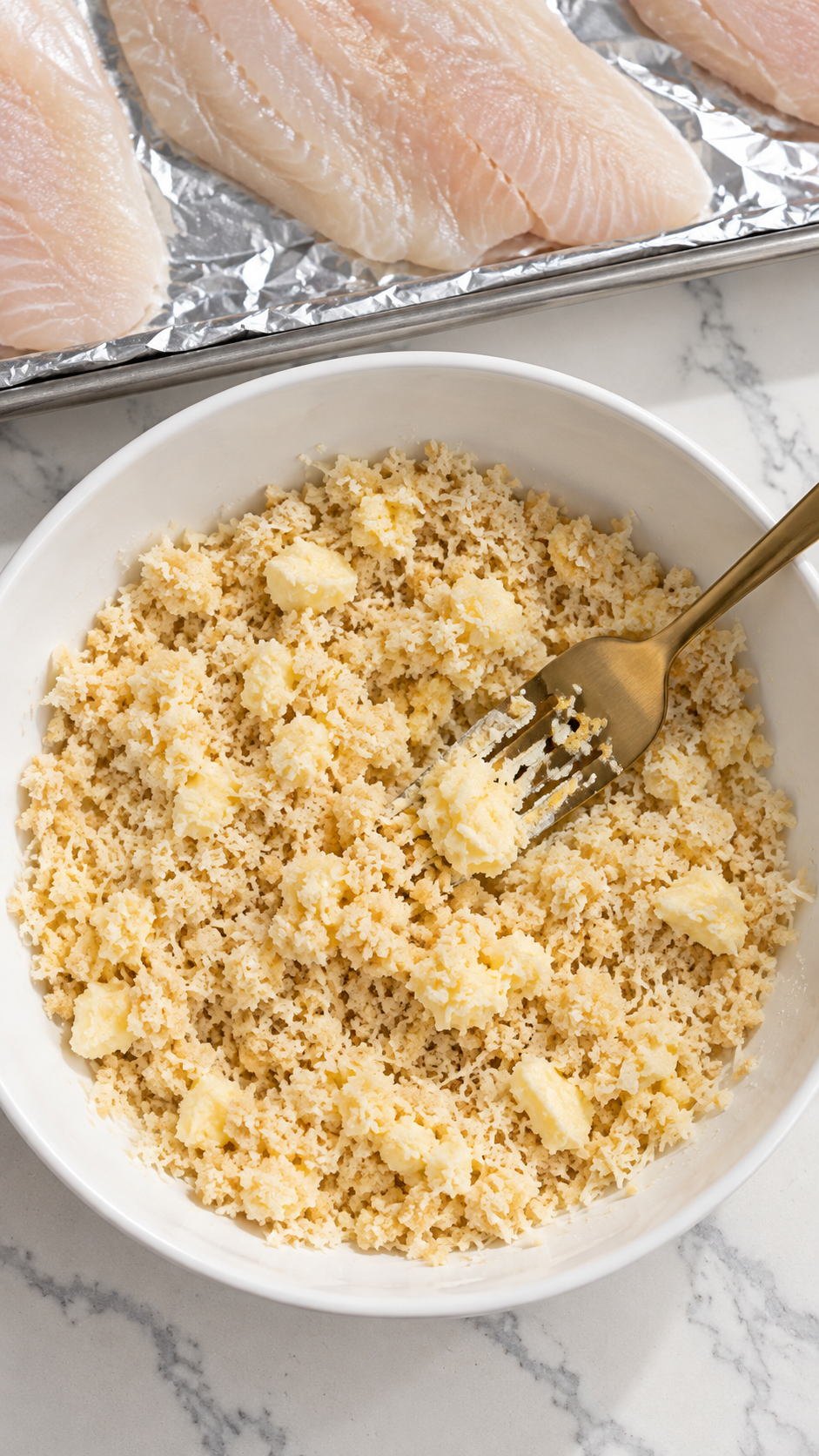 Panko, Parmesan and softened butter combined for the fish topping