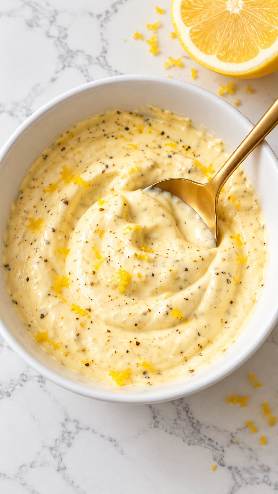 Lemon mayonnaise mixed with zest, seasoned salt and lemon pepper