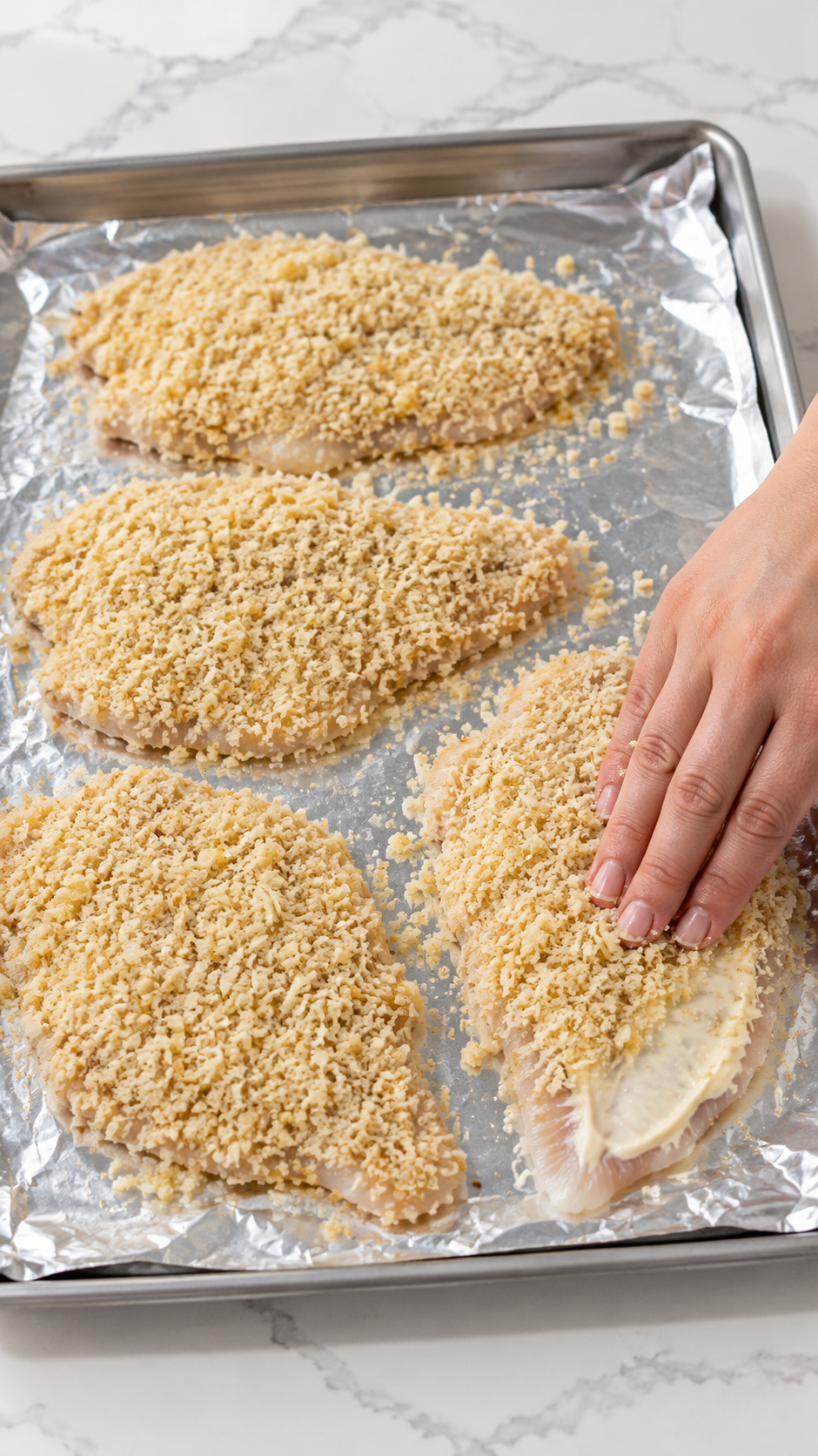 Tilapia topped with lemon mayonnaise and Parmesan panko crumbs