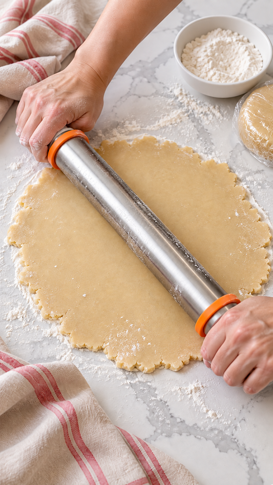 Rolling chilled cookie dough with quarter-inch thickness guides