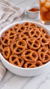 Close-up of crunchy spicy ranch mini pretzel twists