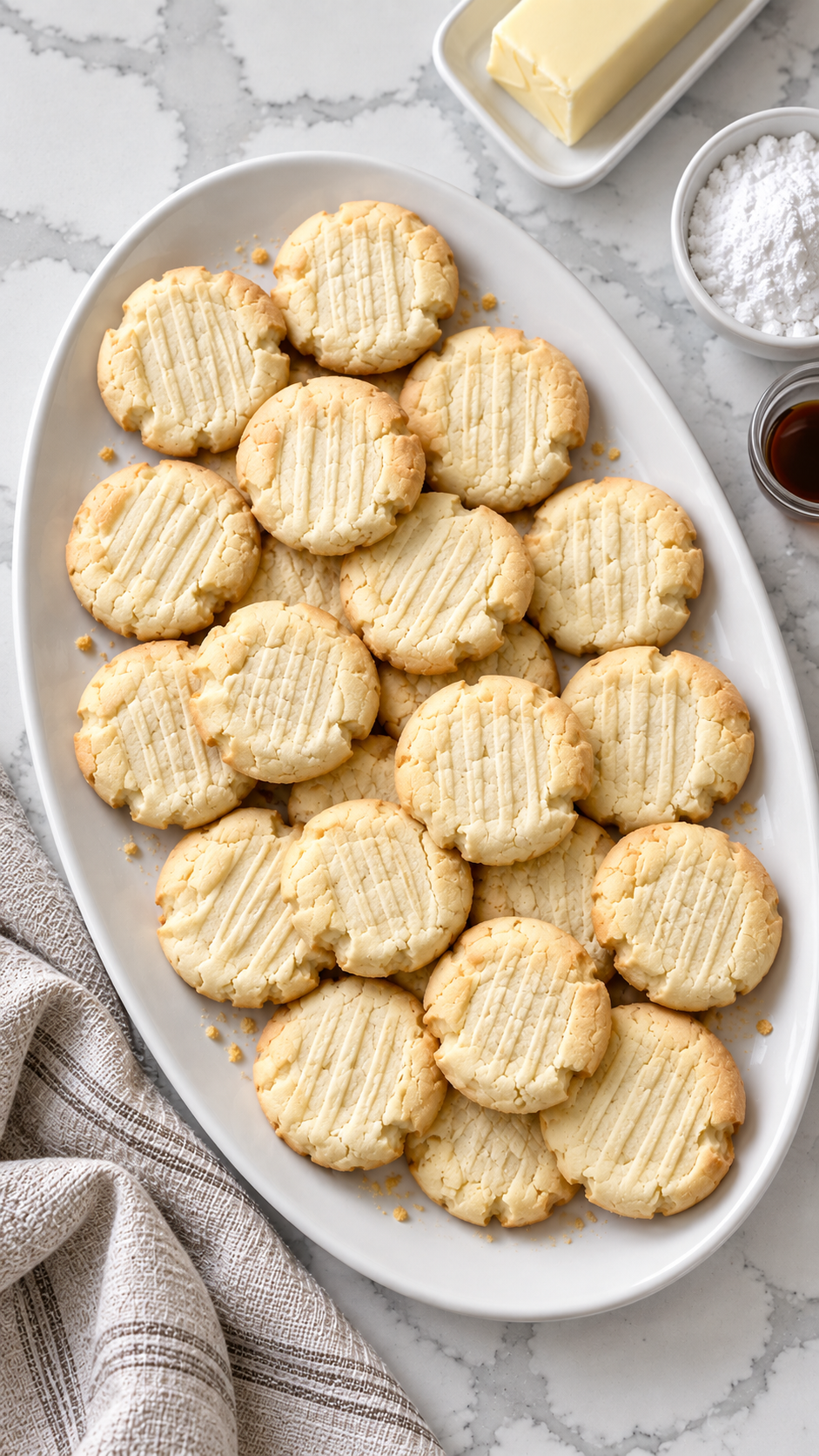 Overhead view of homemade vanilla butter meltaway cookies